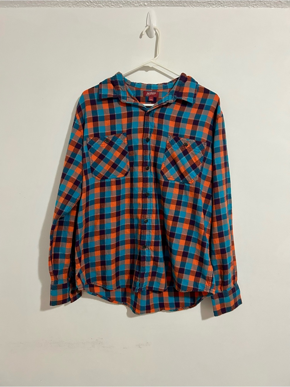 Arizona Jean Company Orange & Blue Plaid Button-Down Shirt